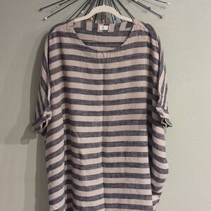 Coastal Oversized Linen Sack Dress Striped Nautical Breathable Lagenlook Ximo